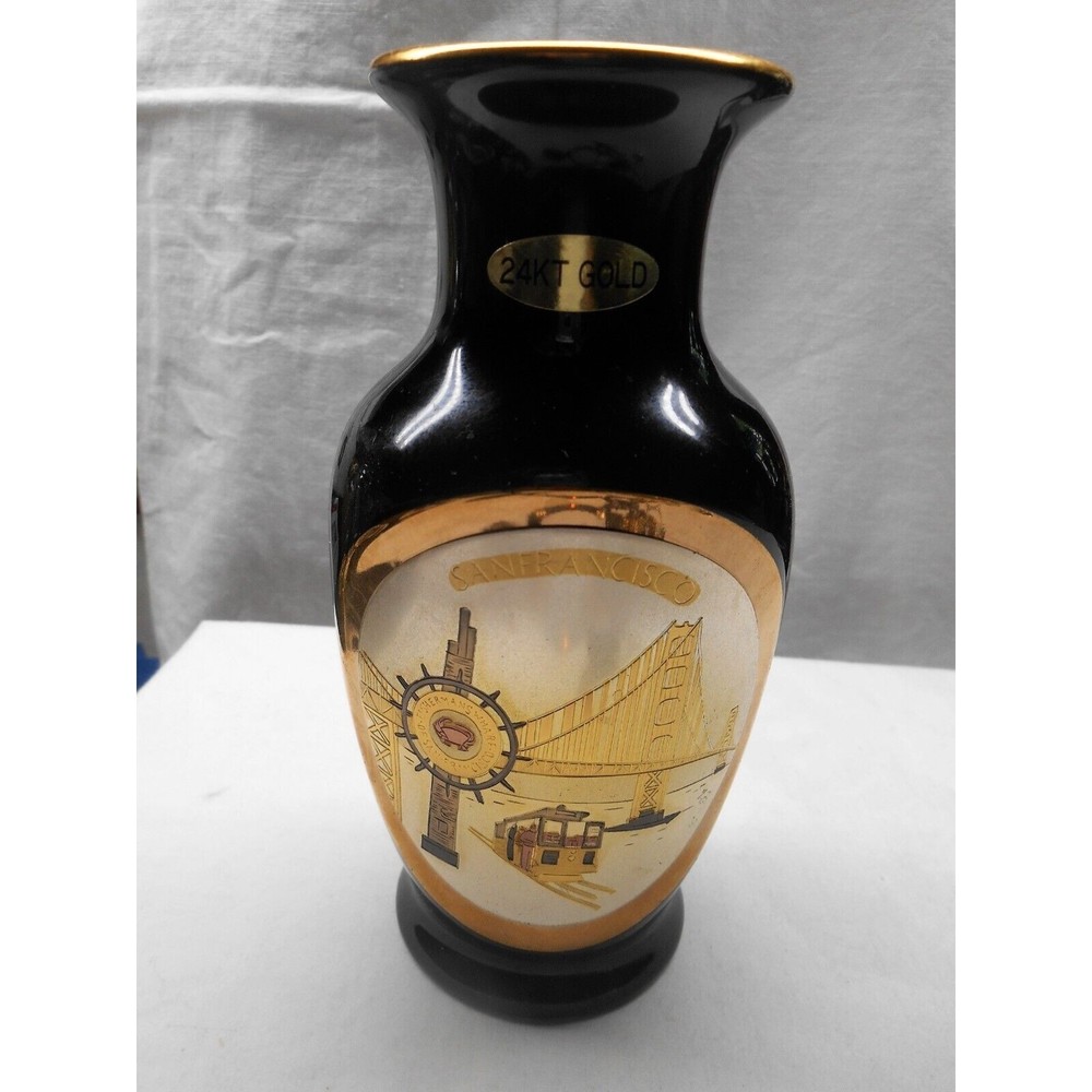 Japanese 24K Gold Chokin Vase in Black - San Francisco